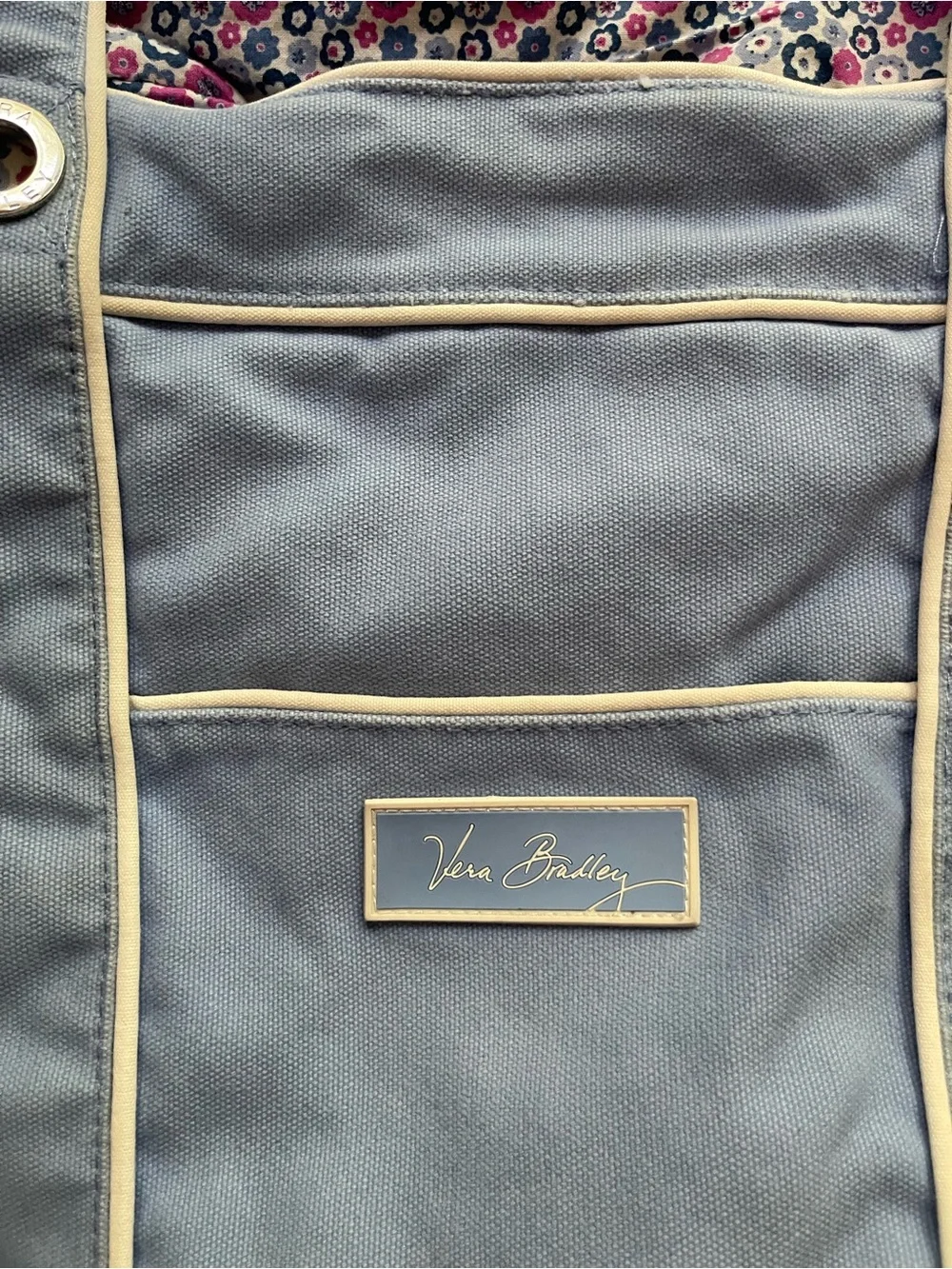 Light Blue Vera Bradley Canvas Tote Bag Extra Large Zip Closure